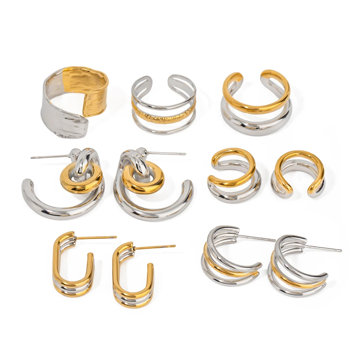 Vintage Stainless Steel 18k Gold Plated Geometric Color Matching Stud Earrings Set Women Temperament Fashion Charm Jewelry Party