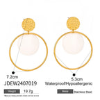 18K Gold Plated Anti Allergic Stainless Steel Hammer Grain Round Shell Hoop Earrings Charm Daily Exquisite Jewelry Bijoux Femme