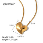 18K Gold Plated Stainless Steel Love Heart Series Smooth Earrings & Necklace Set Semi-detached Brushed Low Key Women Luxury Jewelry
