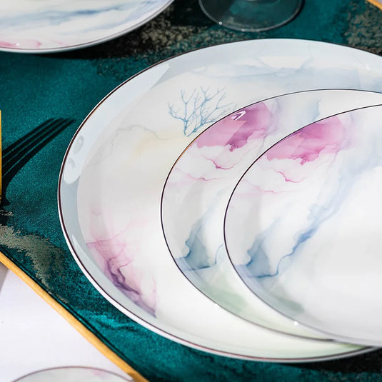 Ensemble de bols et plats en céramique de Jingdezhen, ensemble de vaisselle pour la maison avec bol et baguettes en porcelaine osseuse