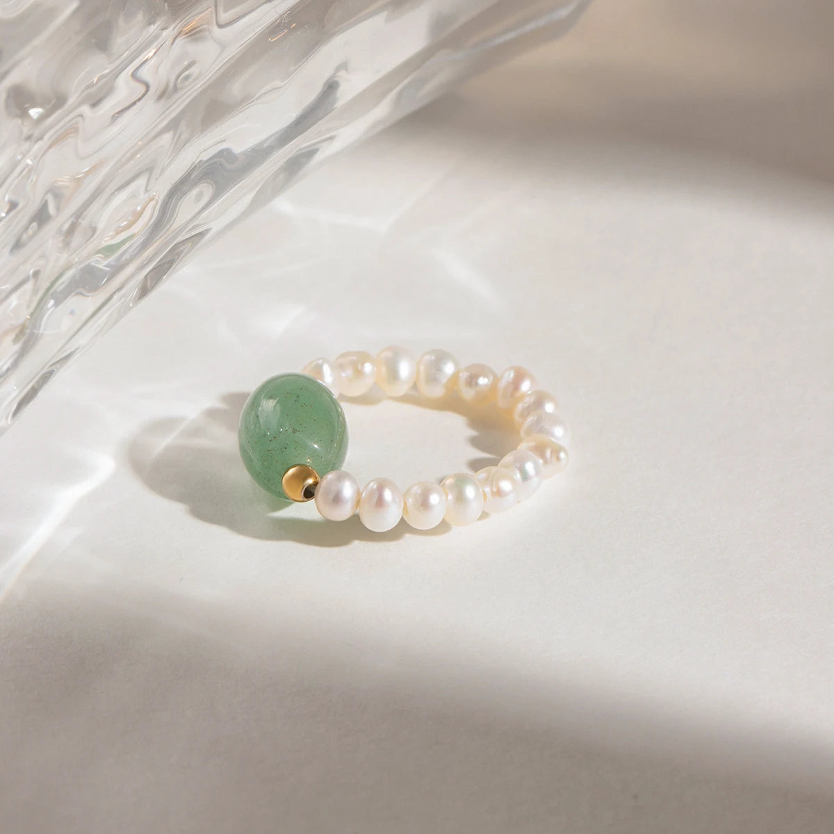 18K Stainless Steel Fashionable And Elegant Freshwater Pearl Elastic Rope Ring Women Trendy Charm Chic Statement Jewelry