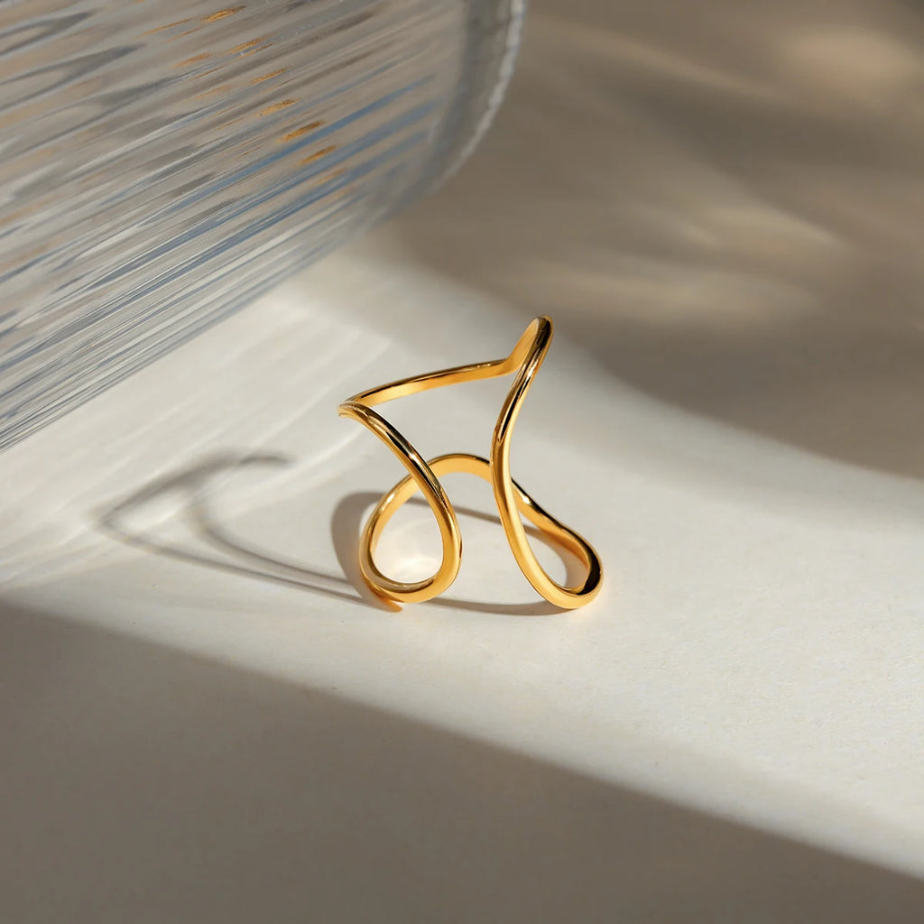 Anillo de apertura con líneas geométricas minimalistas de acero inoxidable, chapado en oro de 18K, a prueba de óxido, encanto de temperamento libre, joyería bijoux