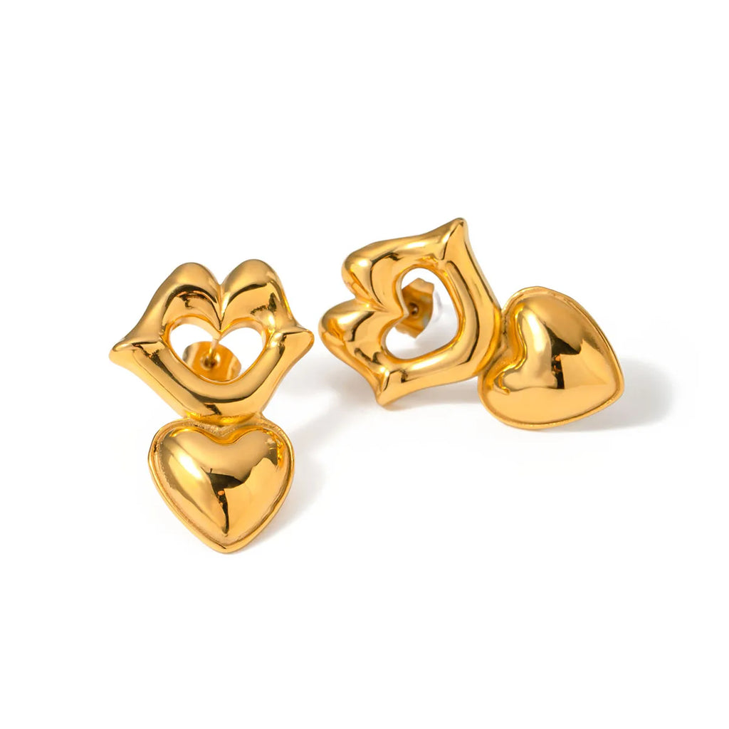 Designer Style Stainless Steel 18K PVD Plated Lip Love Heart Earring Chubby Bright Smooth Rust Proof Charm Ear Jewelry Gala Gift