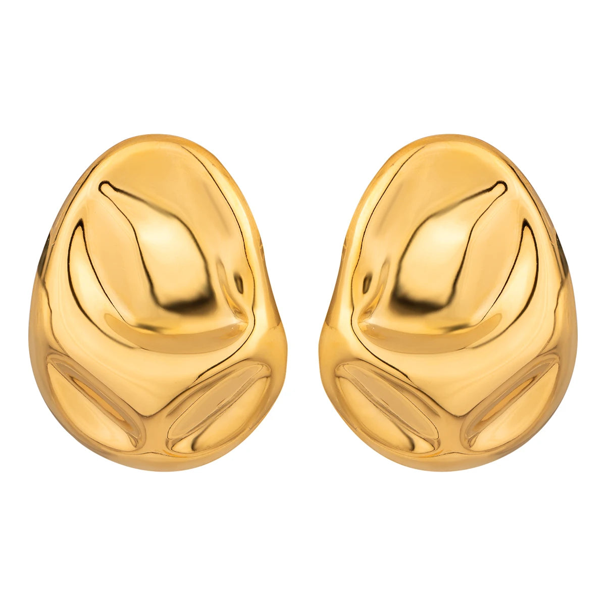 Mode Anti-Allergisch Edelstahl 18K Oval Große Glänzende Hammerschlag-Textur Ohrringe Damen Rostfrei Attraktiver Schmuck