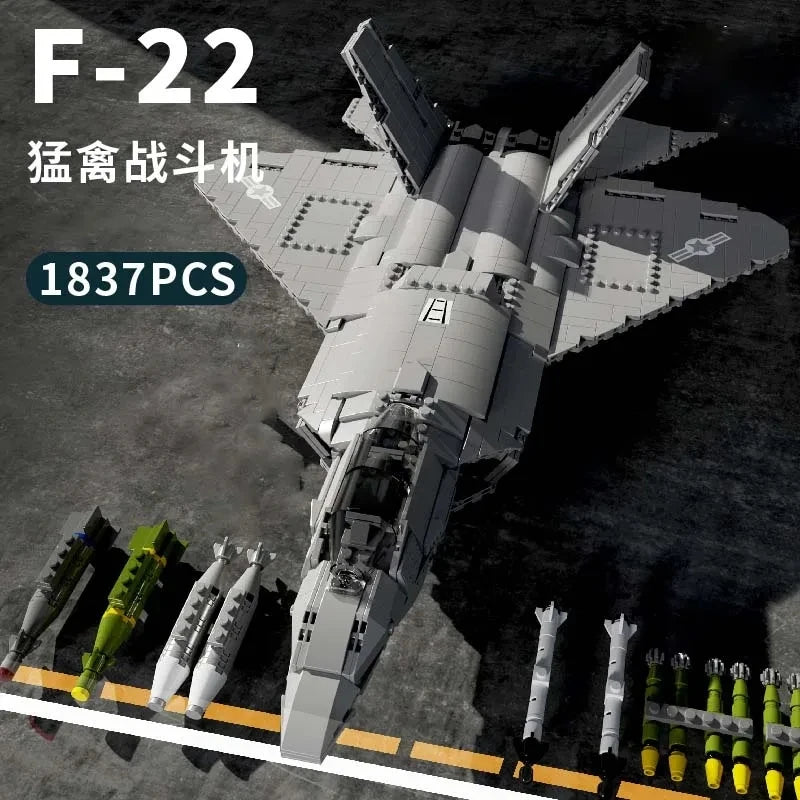 Aircraft Series F22 Fighter Building Blocks Model Famous WWII Military Airplanes MOC Bricks Sets Boys Toys Gifts For Childrens