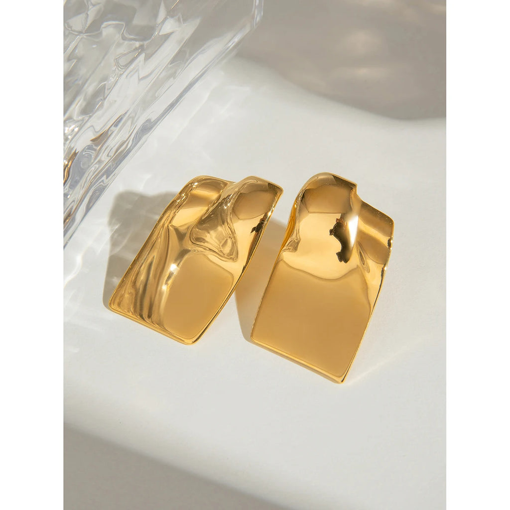 18K Gold Plated Anti Allergic Stainless Steel Long Convex Square Glossy Earrings Charm Daily Exquisite Jewelry Bijoux Femme