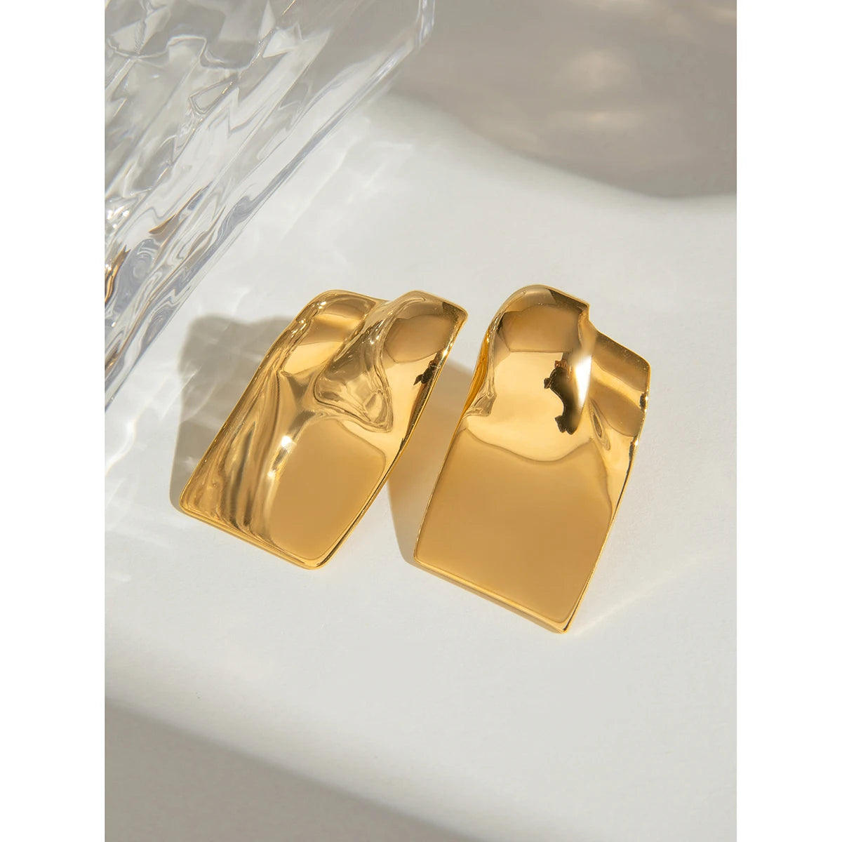 18K Gold Plated Anti Allergic Stainless Steel Long Convex Square Glossy Earrings Charm Daily Exquisite Jewelry Bijoux Femme