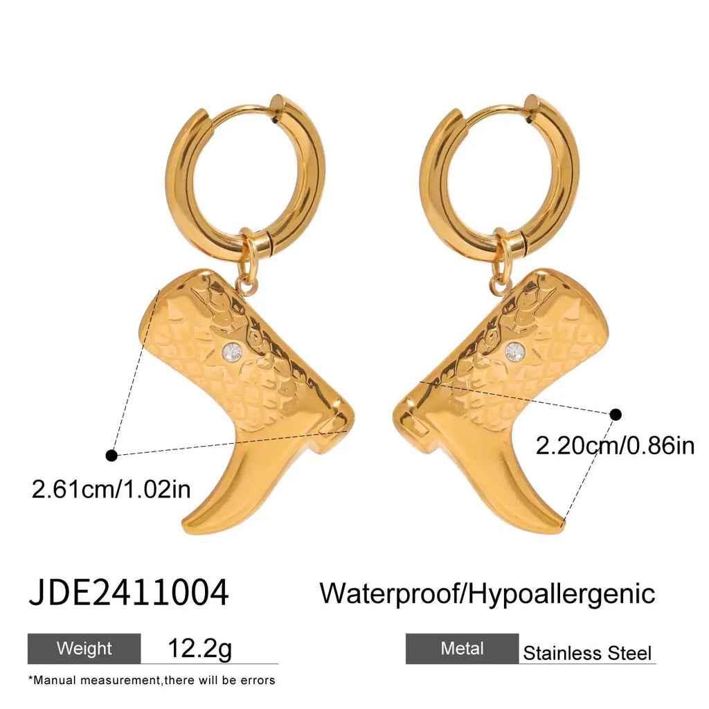 18k forgyldt rustfrit stål støvlemønstrede vedhængsøreringe med femtakkede stjernediamanter, anti-allergiske smykker