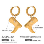 18k forgyldt rustfrit stål støvlemønstrede vedhængsøreringe med femtakkede stjernediamanter, anti-allergiske smykker