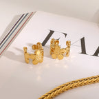 Creative 18K Goud Vergulde Roestvrijstalen Geometrische Paar Bloem Oorclip Dames Anti Allergische Sieraden Gala Geschenk