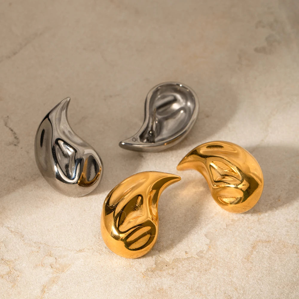 Stainless Steel 18K Gold Plated Minimalist Hammer Grain Water Drop Earrings Tarnish-proof Light Luxury Women Ear Jewelry