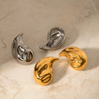 Stainless Steel 18K Gold Plated Minimalist Hammer Grain Water Drop Earrings Tarnish-proof Light Luxury Women Ear Jewelry