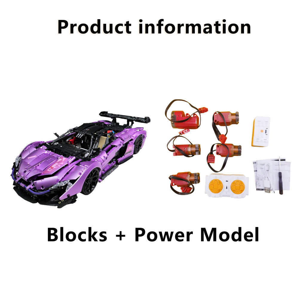 3500+PCS 1:8 Scale Purple Technology Supercar Building Block Kit Electroplated Racing Model Complex Assembly Toy for Adults