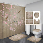 Chinese style Flowers and Birds Waterproof Shower Curtain Set Toilet Seat Cover Bath Non-Slip Mat Rug Carpet Bathroom Decor