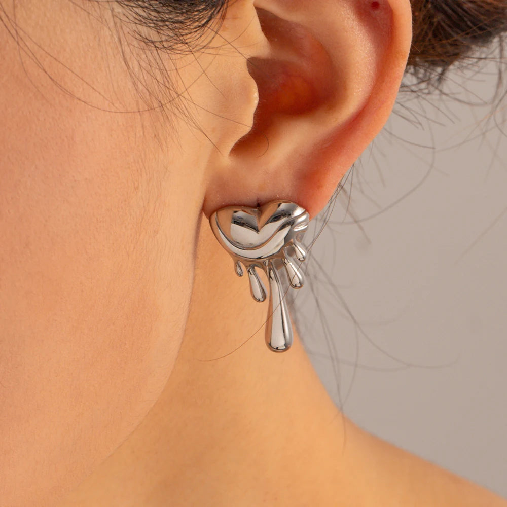 Rustfrit stål uregelmæssigt geometrisk kærlighedshjerte flydende smeltende øreringe 18K guld PVD belagt Glat kvinder Trendy mode smykker