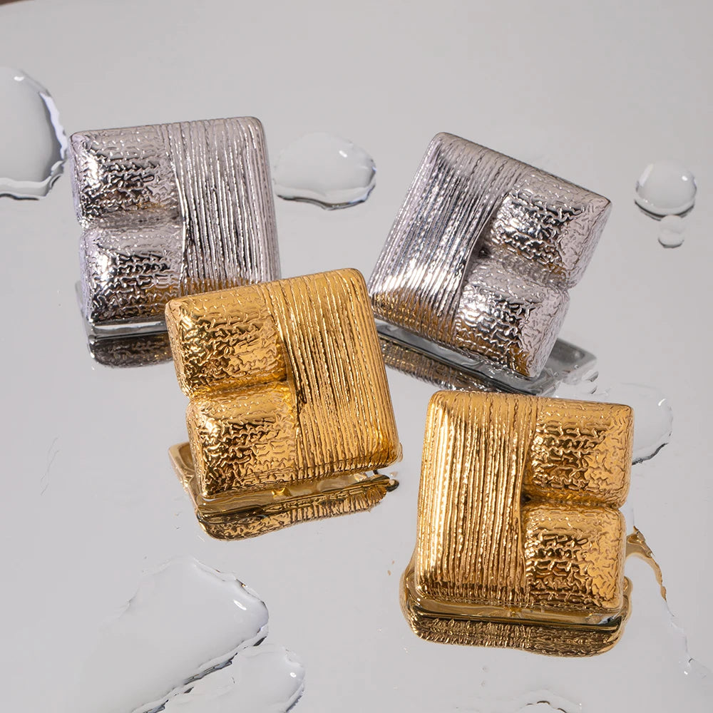 Rustfrit stål 18K PVD-belagt firkantede teksturerede børstede øreringe Chunky Lyse Glat Rustfast Charm Øresmykker Gallagave