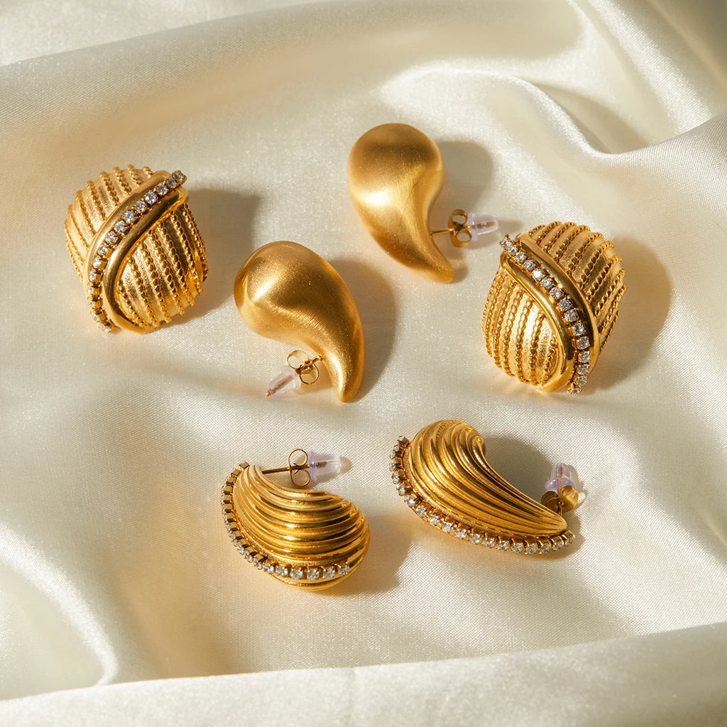 Leggeri Orecchini Unici In Acciaio Inossidabile Placcati Oro 18k Con Incastonatura Di Strass Set Gioielli Donna Bijoux Femme Regalo Gala