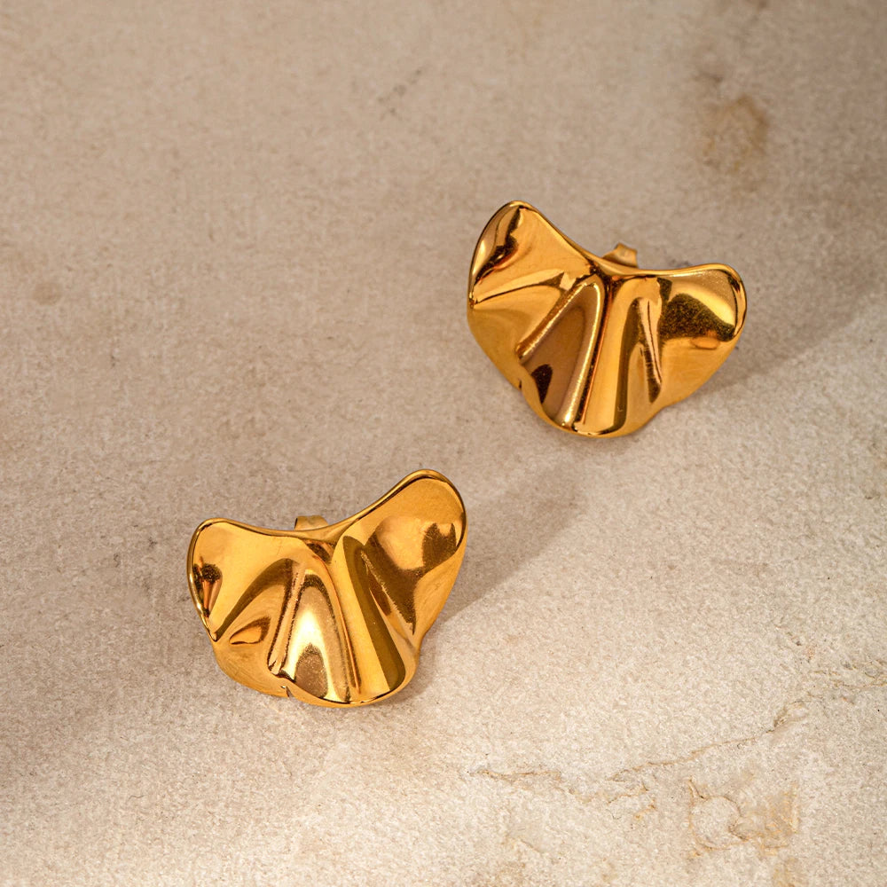 Stainless Steel 18k Gold Plated Minimalist Metal Textured Irregular Convex Stud Earrings Waterproof Femme Chic Stylish Jewelry
