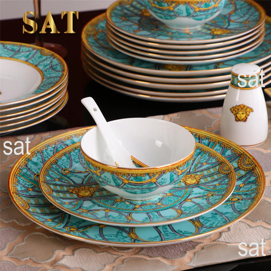 Ustensiles de cuisine à vendre à chaud Ensemble de vaisselle Ensemble de dîner Céramique occidentale Luxe Fine Bone China Cadeaux Ensemble de vaisselle 58 pièces