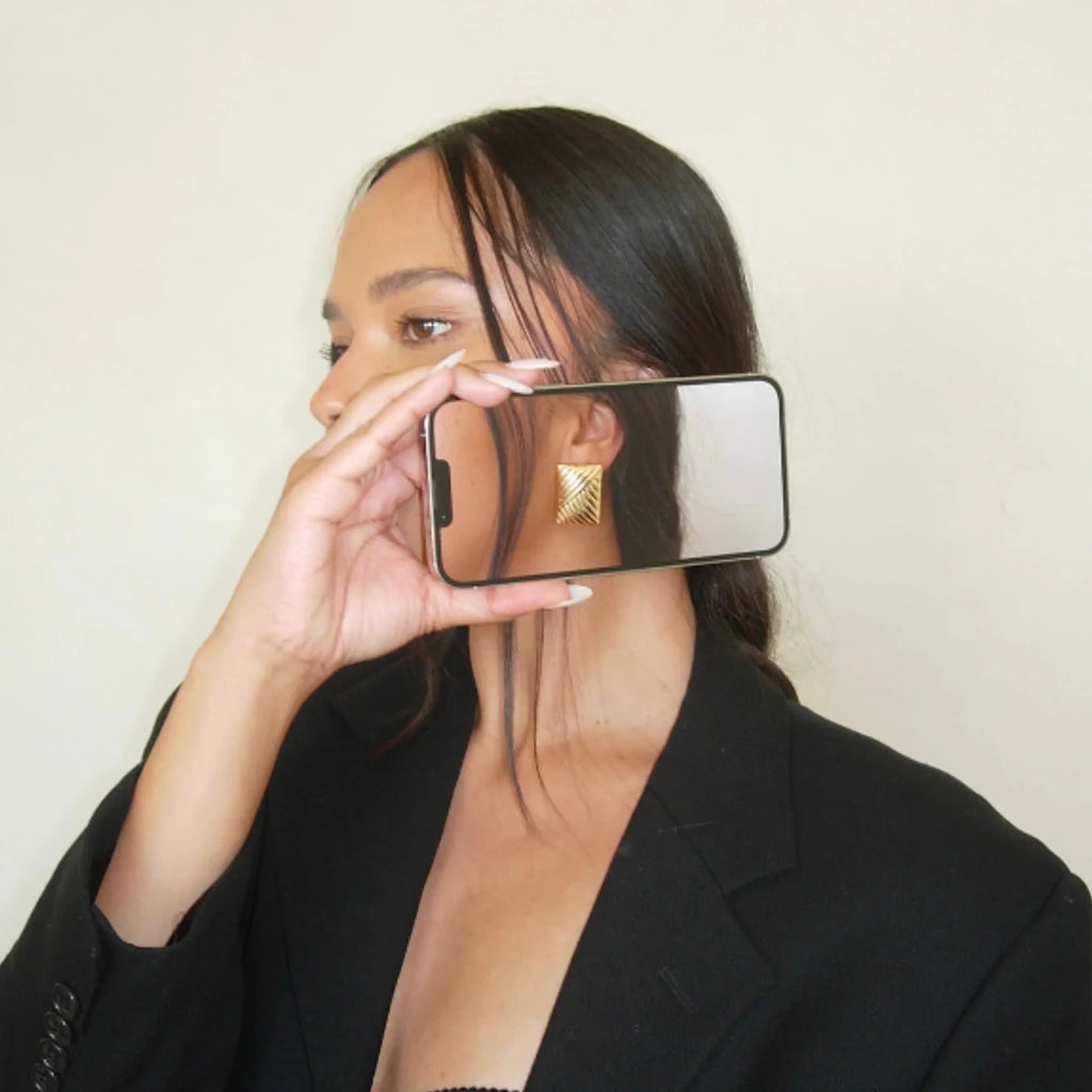 Geometrische wasserdichte 18k vergoldete Edelstahl-Ohrstecker mit Streifen, symmetrisch, stilvoll, antiallergisch, markanter Schmuck