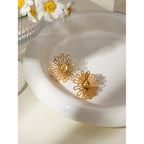 Anti Allergic 18K Gold Plated Hollow-out Overlapping Small Daisy Earrings Stainless Steel Delicate Free Temperament Jewelry