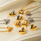 18K Gold Plated Stainless Steel Love Heart Series Smooth Earrings & Necklace Set Semi-detached Brushed Low Key Women Luxury Jewelry