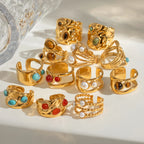 Креативное кольцо из нержавеющей стали с геометрическим круглым гладким отверстием, инкрустация агатом, позолоченное 18К, женское, антиаллергенное, модное украшение