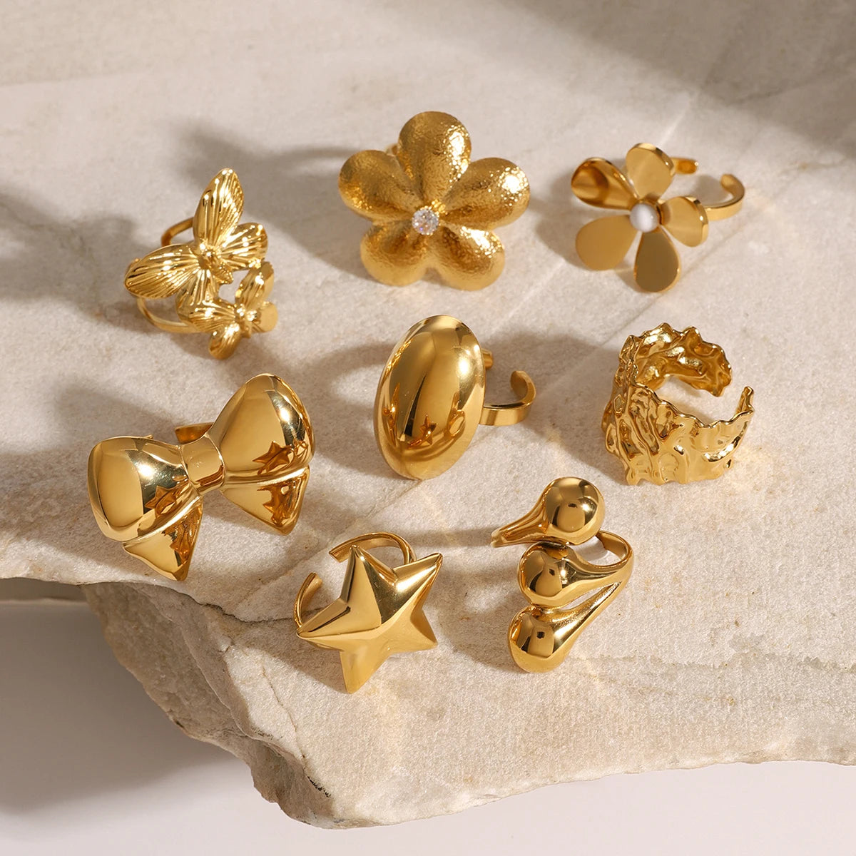 Minimalistisches Multi-Stil Edelstahl-Design Offener Ring Goldfarbe Leicht Gemütlich Damen Charme 18K PVD-beschichteter Statement-Schmuck