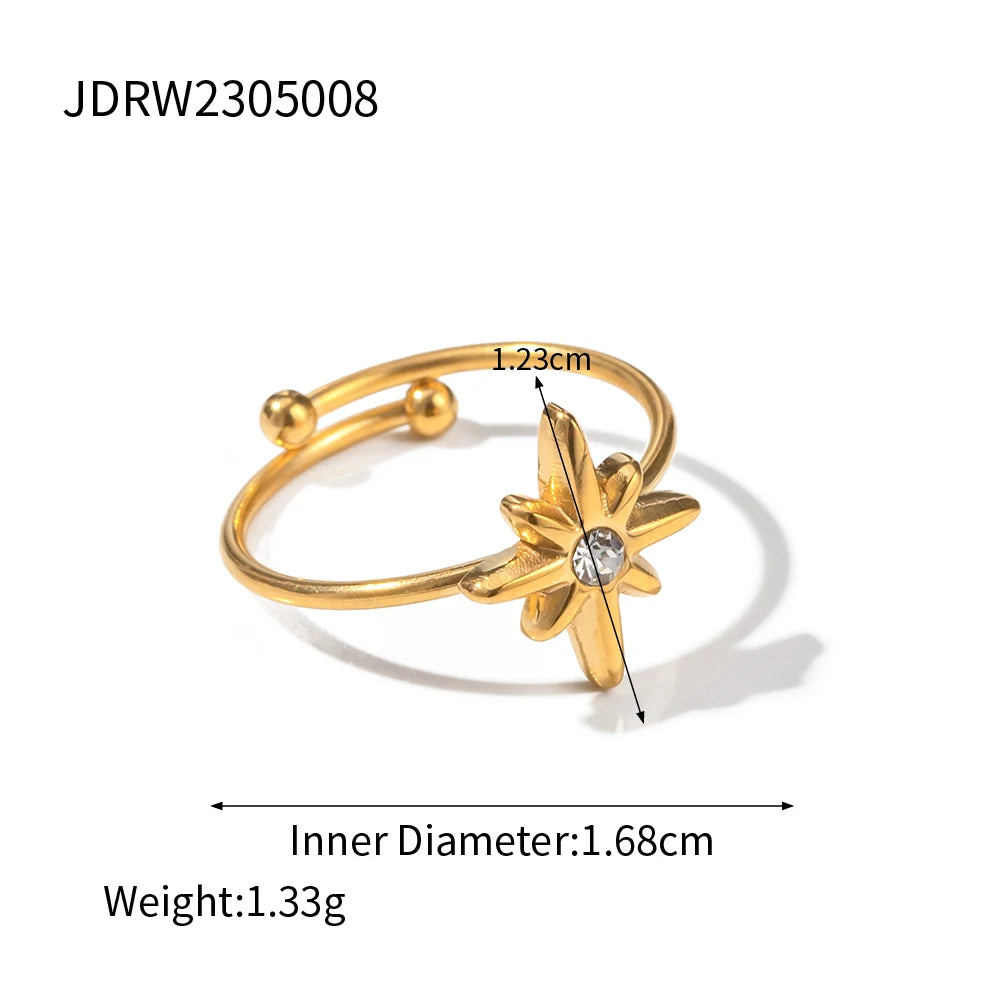 Ny Vintage Octagram Design Sommer 18K guldbelagte smykker Justerbar Rustfrit Stål Vandtæt Ring Til Damer Smykker Gave