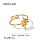 Ny Vintage Octagram Design Sommer 18K guldbelagte smykker Justerbar Rustfrit Stål Vandtæt Ring Til Damer Smykker Gave