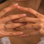 18K Metal Texture Romantic Stainless Steel Simple 3 Styles Ring Set Personality Waterproof Trendy Charm Jewelry Gift