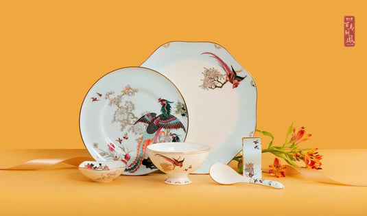 Service de table Jingdezhen, service de vaisselle oiseaux et phénix, luxe léger et haut de gamme pour la maison