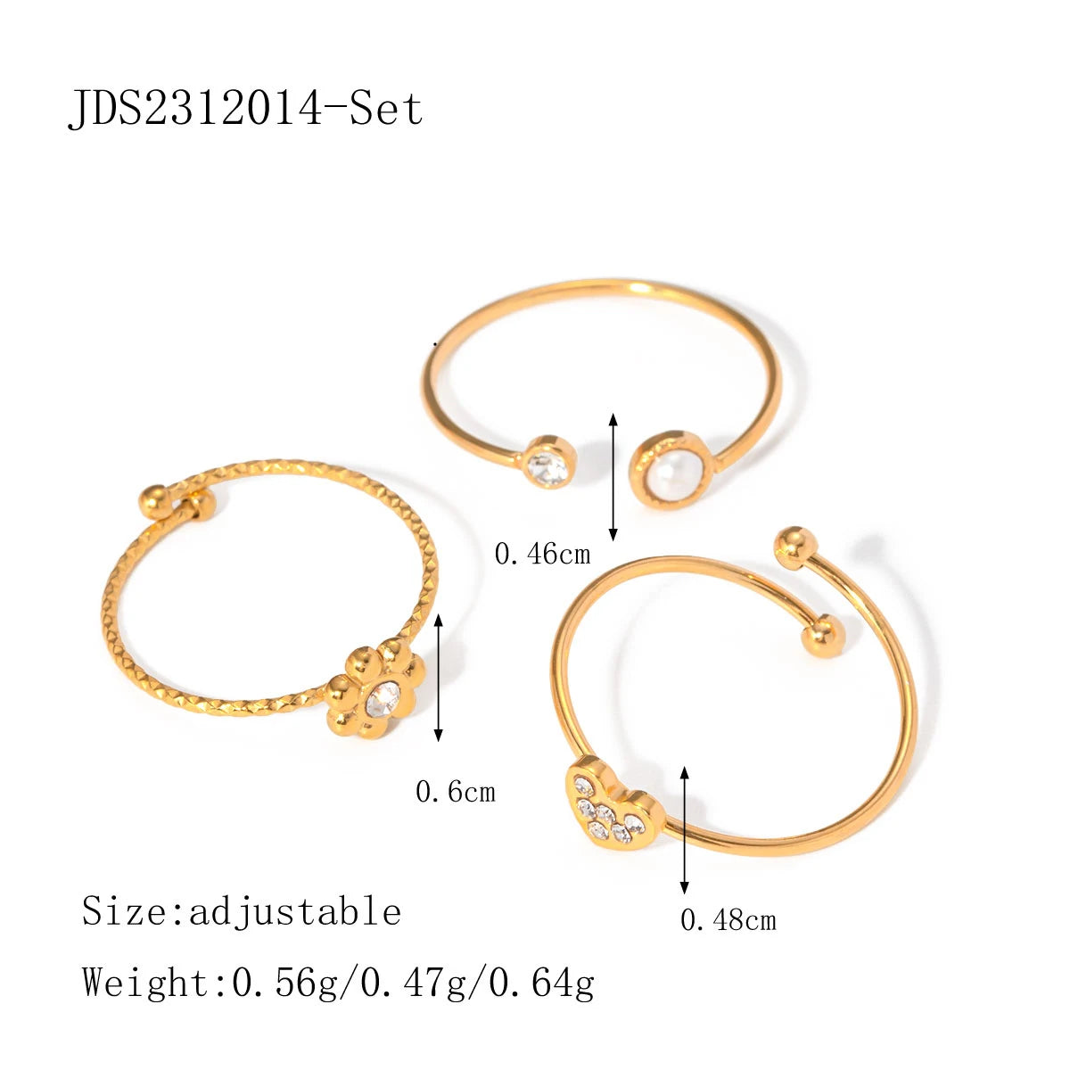 Romantic Stainless Steel Simple 3 Styles Ring Set Personality 18K Metal Texture Waterproof Trendy Charm Jewelry Gift