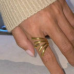 18K vergoldeter Edelstahl asymmetrischer unregelmäßiger Linien offener Ring täglicher Damenschmuck mit Metallstruktur trendiger Charme Bijoux