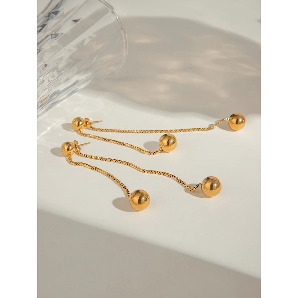 Vandtæt metal tekstur rustfrit stål kæde rund stål perle øreringe 18K guldbelagt charme mode smykker Bijoux Femme