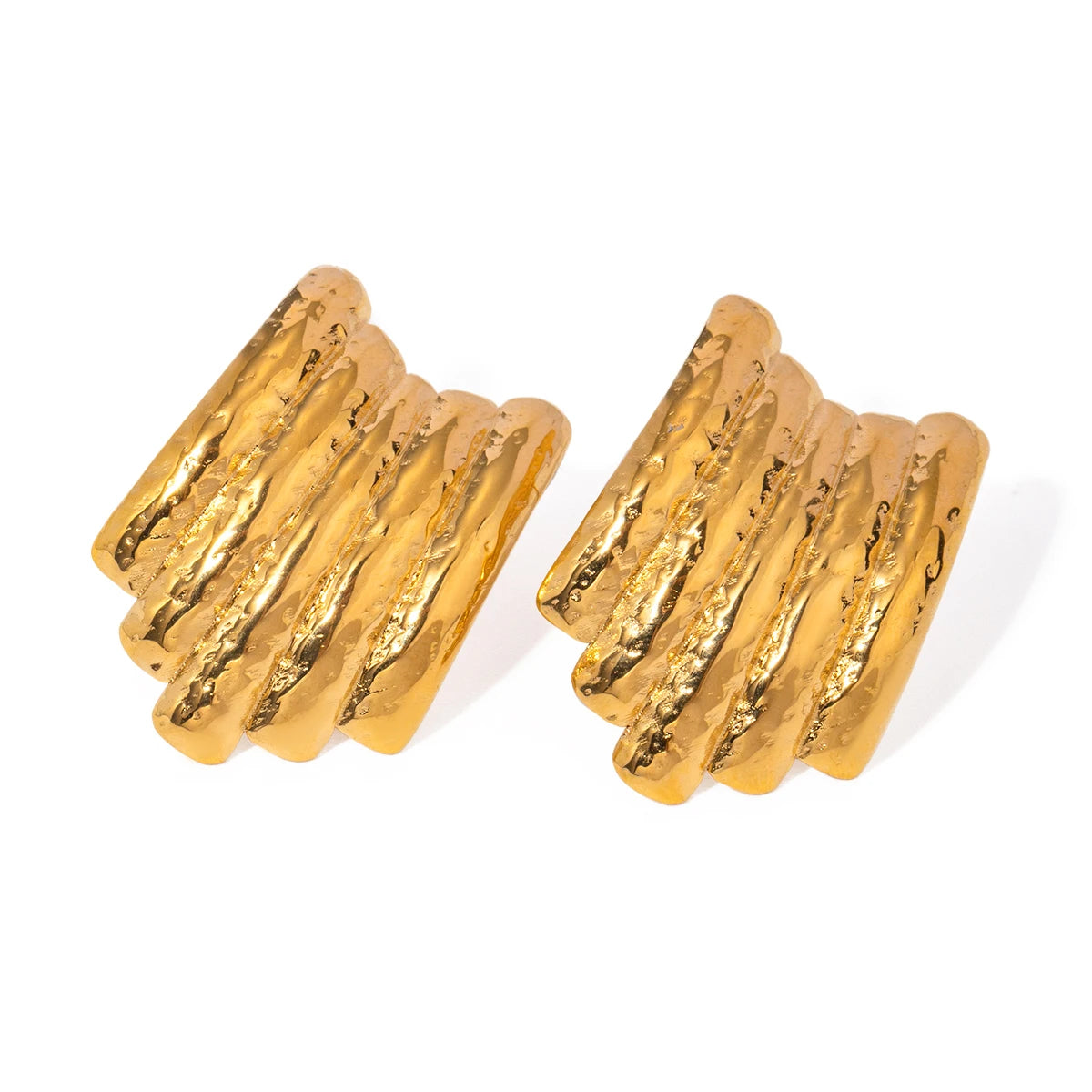 18K PVD Plated Fashion Geometric Minimalist Vertical Hammer Grain Earrings Stainless Steel Women Waterproof Jewelry Gift