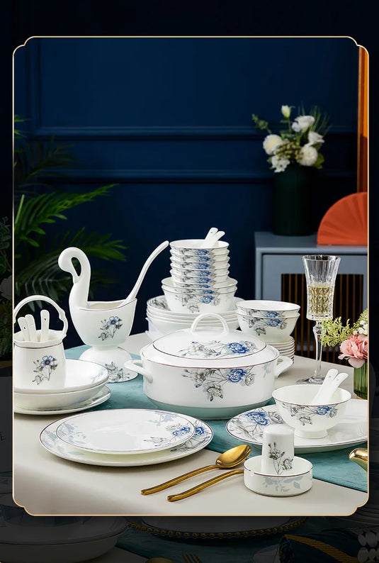 Jingdezhen Household Ceramic Bowls, Tableware Set, Bowls, Dishes, Chinese Bone Porcelain Tableware