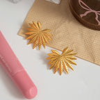 Creative 18k Gold Plated Stainless Steel Retro High-end Maple Leaf Design Earring Women Personalized Rust Proof Jewelry