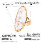 Vintage 18K Stainless Steel Oval Three Shell Flowers Open End Ring Women Anti Allergic Charm Daily Jewelry Bijoux Femme