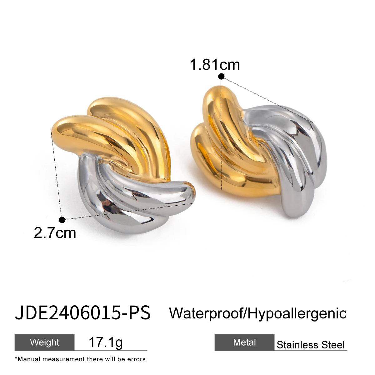 18K PVD-beschichtete Edelstahl-Ohrringe mit unregelmäßigen Erhebungen in Farbangleichung, geometrisch, wasserdicht, exquisite Schmuckgeschenke für Frauen