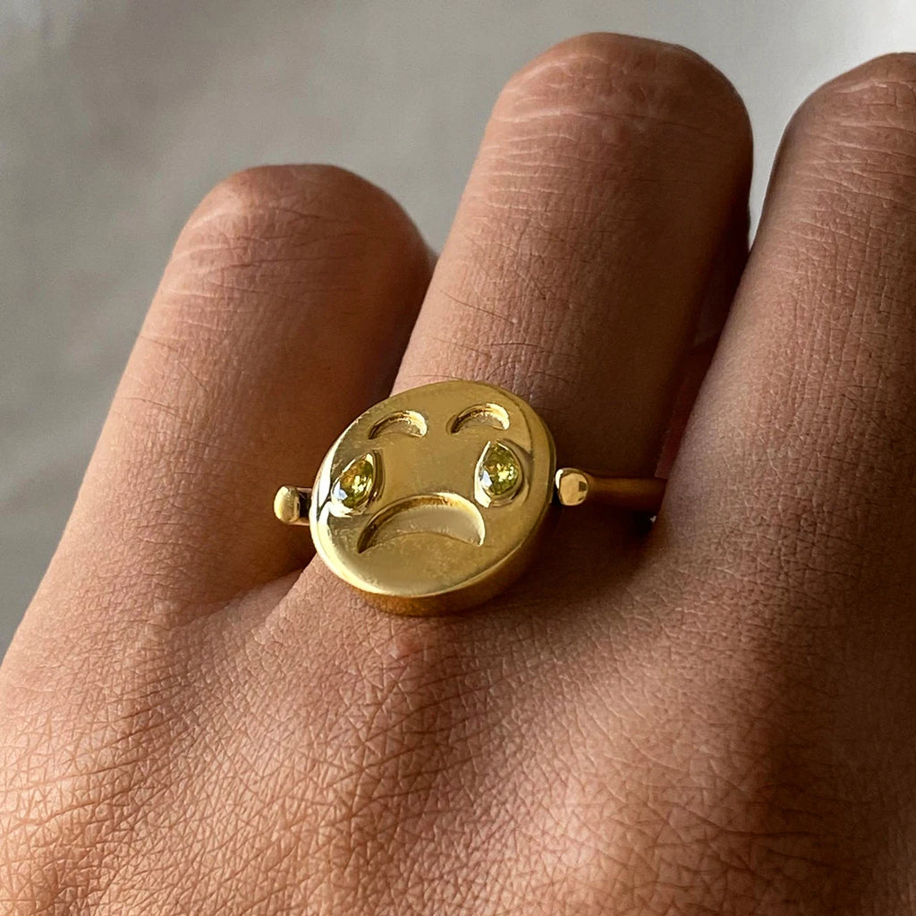 Anillo minimalista reversible redondo con cara sonriente, ligero, acogedor, de acero inoxidable 18k, tamaño 7 para mujer, joyería atractiva e impermeable