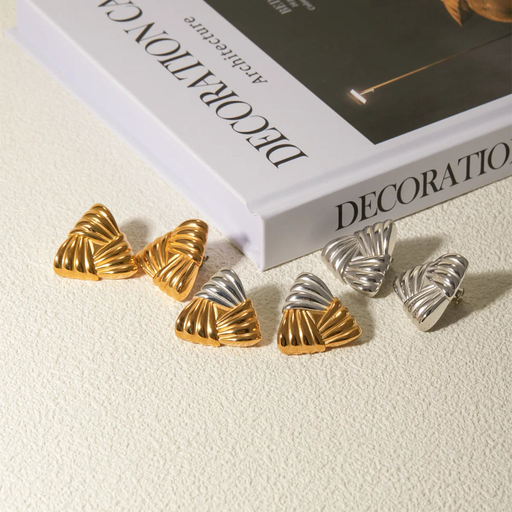 Geometric Stainless Steel Vintage Triangle Metal Earrings Statement Texture 18K Plated Temperament украшения бижутерия Gift