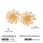 18K Goud Vergulde Fijne Hamerkorrel Holle Bloem Oorbellen Open Ring Dames Roestvrij Staal Minimalistische Charme Sieraden