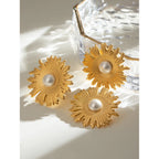 Minimalistisk 18K rustfrit stål imiteret skal Perlehammer Korntekstur Blomsterøreringe Ring Dame Rustfast Trendy smykker