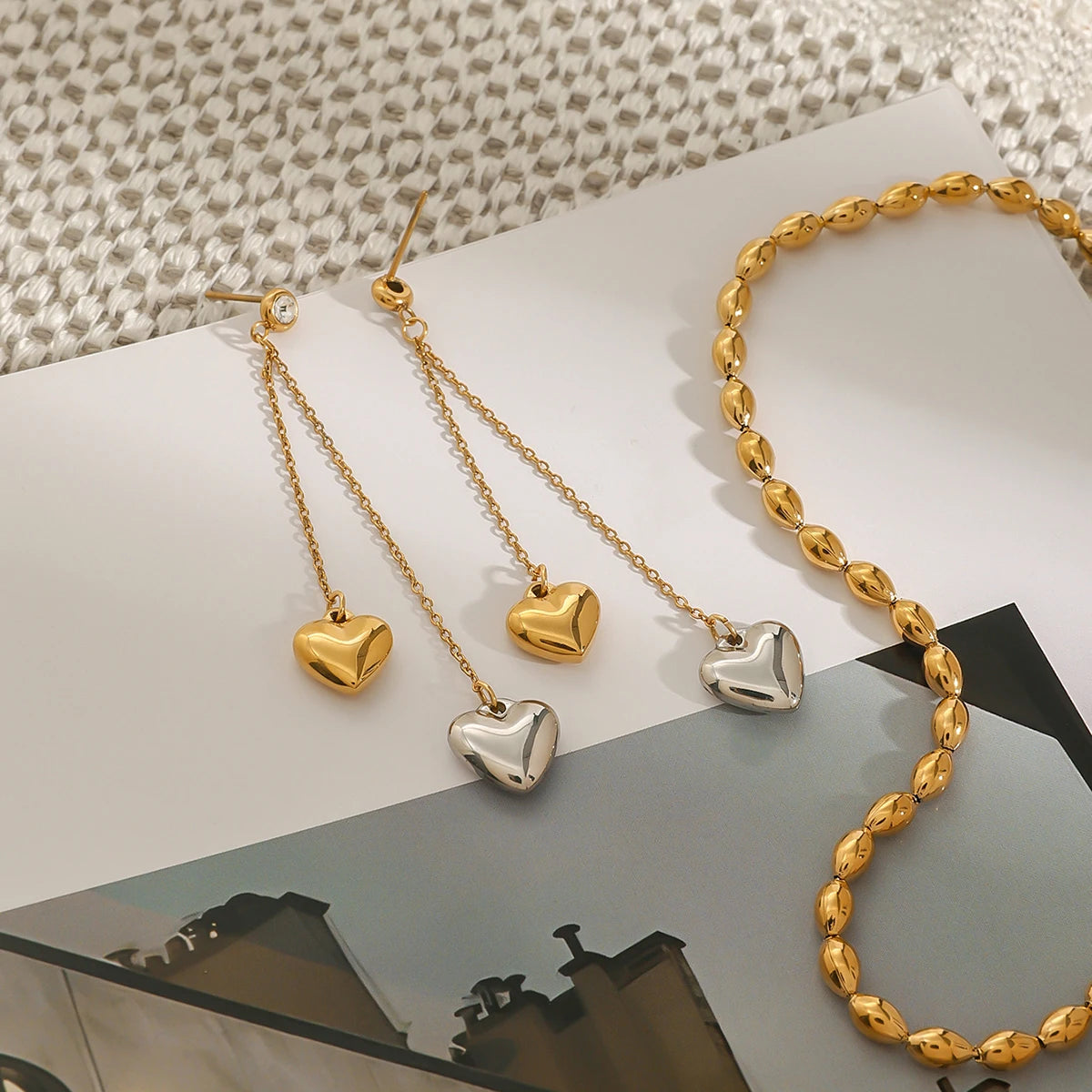 Minimalist 18k Gold Plated Stainless Steel Love Heart Lock Cone Chain Earrings Women Prevent Allergy Charm Jewelry - Grand Goldman