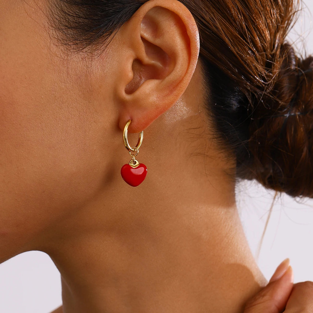 Pendientes colgantes de amor con aceite rojo goteante, chapados en oro de 18K, para mujer, acero inoxidable, antialérgicos, joyería de moda, regalo para gala