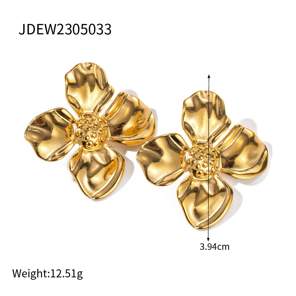 Exaggerated Stainless Steel Flower Stud Earrings 18K Gold PVD Plated Stainless Steel Texture Charm Fashion Female Jewelry gift