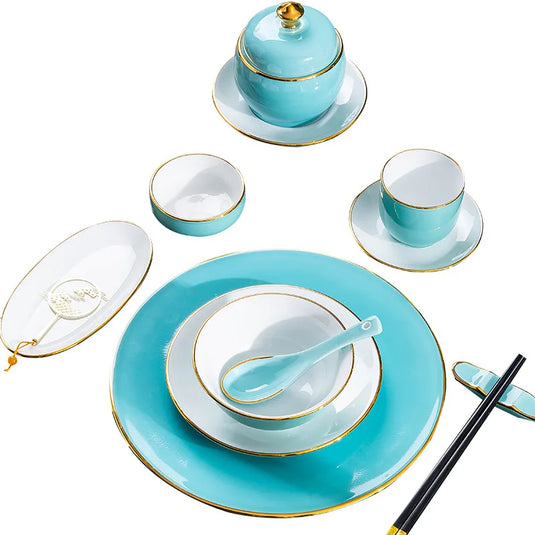 Jingdezhen tableware set, hotel tableware, dishes, gifts, handmade gilt edged dining plates, household dining plates