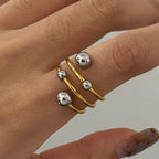 Gold Silver Color Matching Ball Three layer Opening Ring 18K PVD Plated Women Anti Allergic Metal Charm Daily Jewelry