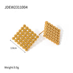 Stainless Steel 18k Gold Plated Vintage Round Beads Love Heart/Triangle/Rhombus Earrings Tarnish Free Statement Charm Jewelry